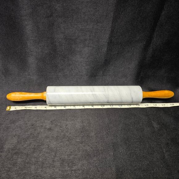 Heavy Duty Solid Marble Stone Rolling Pin w. Wood Handles 18" - Picture 8 of 9